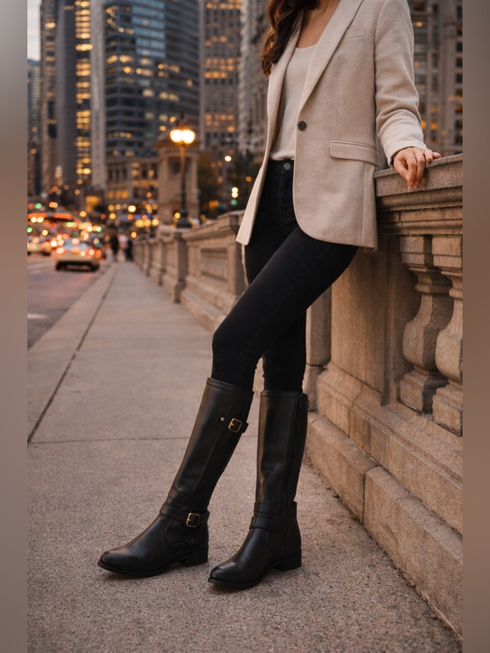 Naturalizer Jamie Black Leather Riding Boots Tall Buckle Luxe Comfort 6.5 Wide